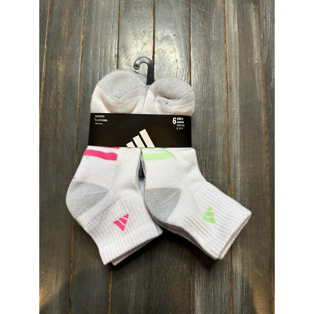 Adidas Girls 6 Pair Cushioned ClimaCool Quarter Socks White Pink